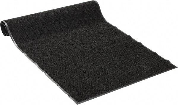 PRO-SAFE - 8 Ft. Long x 4 Ft. Wide, Poly Blended Carpet Surface, Chevron Ribbed Entrance Matting - 5/16 Inch Thick, Indoor, Medium Traffic, Vinyl, Charcoal, 4 Edged Side - USA Tool & Supply
