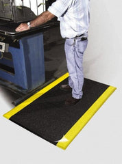 PRO-SAFE - 20' Long x 2' Wide, Dry Environment, Anti-Fatigue Matting - Black with Yellow Borders, Urethane with Vinyl Sponge Base, Beveled on 4 Sides - USA Tool & Supply