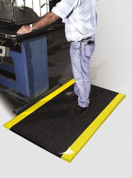 PRO-SAFE - 20' Long x 4' Wide, Dry Environment, Anti-Fatigue Matting - Black with Yellow Borders, Urethane with Vinyl Sponge Base, Beveled on 4 Sides - USA Tool & Supply