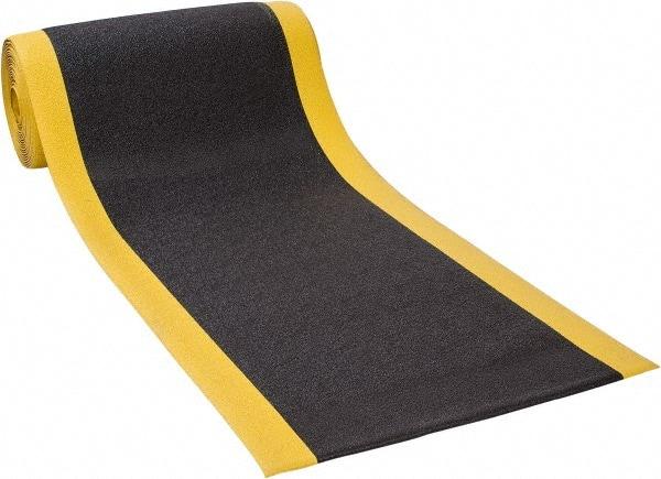PRO-SAFE - 60' Long x 3' Wide, Dry Environment, Anti-Fatigue Matting - Black with Yellow Borders, Urethane with Vinyl Sponge Base, Beveled on 4 Sides - USA Tool & Supply