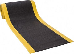 PRO-SAFE - 60' Long x 3' Wide, Dry Environment, Anti-Fatigue Matting - Black with Yellow Borders, Urethane with Vinyl Sponge Base, Beveled on 4 Sides - USA Tool & Supply