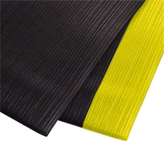 PRO-SAFE - 60' Long x 4' Wide, Dry Environment, Anti-Fatigue Matting - Black with Yellow Borders, Vinyl with Vinyl Sponge Base, Beveled on 4 Sides - USA Tool & Supply