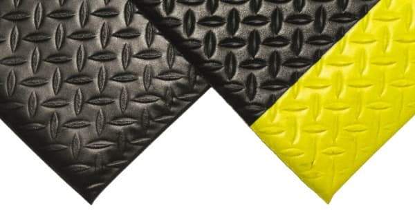 PRO-SAFE - 60' Long x 3' Wide, Dry Environment, Anti-Fatigue Matting - Black with Yellow Borders, Vinyl with Vinyl Sponge Base, Beveled on 4 Sides - USA Tool & Supply