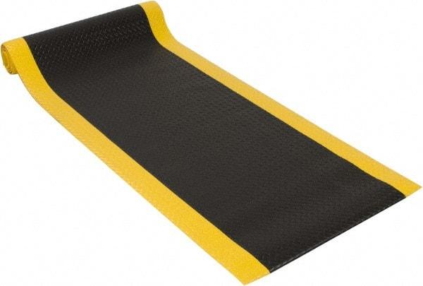 PRO-SAFE - 12' Long x 3' Wide, Dry Environment, Anti-Fatigue Matting - Black with Yellow Borders, Vinyl with Vinyl Sponge Base, Beveled on 4 Sides - USA Tool & Supply