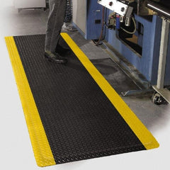 PRO-SAFE - 75' Long x 3' Wide, Dry Environment, Anti-Fatigue Matting - Black with Yellow Borders, Vinyl with Vinyl Sponge Base, Beveled on 4 Sides - USA Tool & Supply