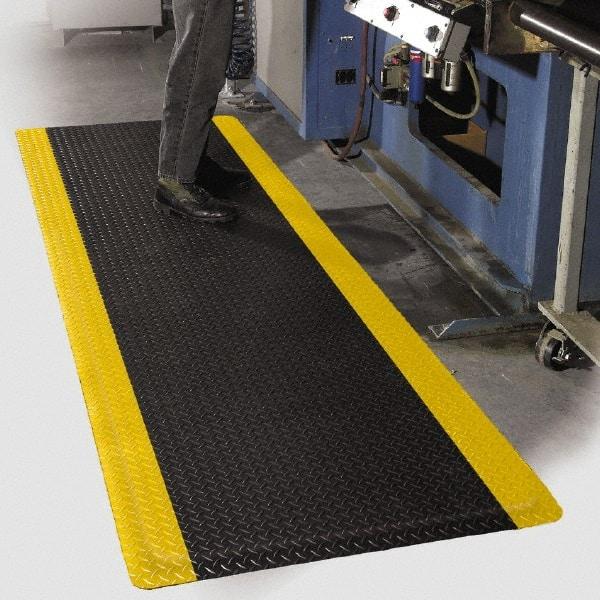 PRO-SAFE - 75' Long x 2' Wide, Dry Environment, Anti-Fatigue Matting - Black with Yellow Borders, Vinyl with Vinyl Sponge Base, Beveled on 4 Sides - USA Tool & Supply