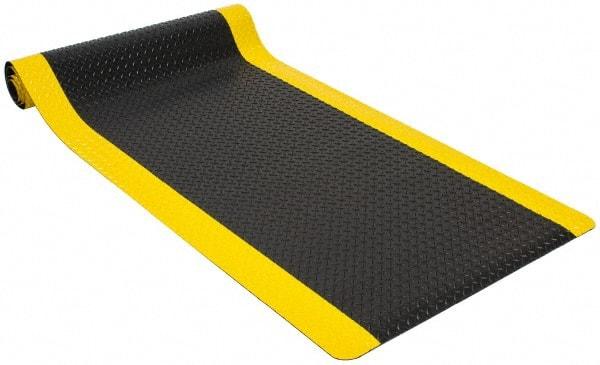 PRO-SAFE - 54' Long x 3' Wide, Dry Environment, Anti-Fatigue Matting - Black & Yellow, Vinyl with Vinyl Sponge Base, Beveled on 4 Sides - USA Tool & Supply