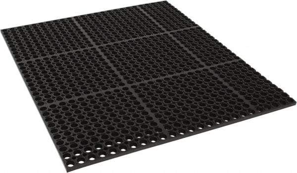 PRO-SAFE - 3' Long, Dry/Wet Environment, Anti-Fatigue Matting - Black, SBR Rubber with Rubber Base, Straight - USA Tool & Supply