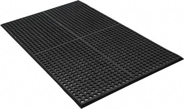 PRO-SAFE - 5' Long x 3' Wide, Dry/Wet Environment, Anti-Fatigue Matting - Black, SBR Rubber with Rubber Base, Beveled on 4 Sides - USA Tool & Supply