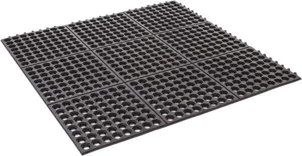 PRO-SAFE - 3' Long x 3' Wide x 5/8" Thick, Anti-Fatigue Modular Matting Tiles - 2 Interlocking Sides, Black, For Dry & Wet Areas, Series Pro-Safe - USA Tool & Supply