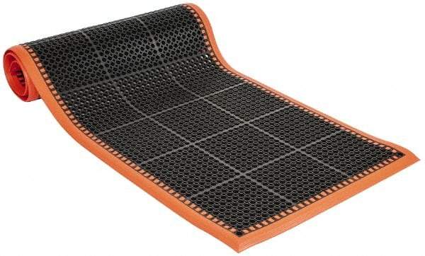 PRO-SAFE - 10' Long x 3' Wide, Dry/Wet Environment, Anti-Fatigue Matting - Black with Orange Borders, Natural Rubber with Rubber Base, Beveled on 4 Sides - USA Tool & Supply