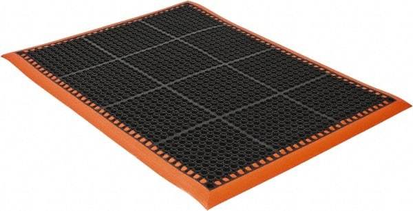 PRO-SAFE - 3' Wide, Dry/Wet Environment, Anti-Fatigue Matting - Black with Orange Borders, Natural Rubber with Rubber Base, Beveled on 4 Sides - USA Tool & Supply