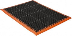 PRO-SAFE - 3' Wide, Dry/Wet Environment, Anti-Fatigue Matting - Black with Orange Borders, Natural Rubber with Rubber Base, Beveled on 4 Sides - USA Tool & Supply