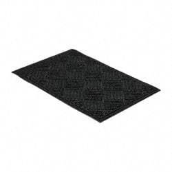 PRO-SAFE - 3 Ft. Long x 2 Ft. Wide, Poly Blended Carpet Surface, Raised Diamond Pattern Entrance Matting - 1/4 Inch Thick, Indoor, Heavy Traffic, Recycled Rubber, Black - USA Tool & Supply