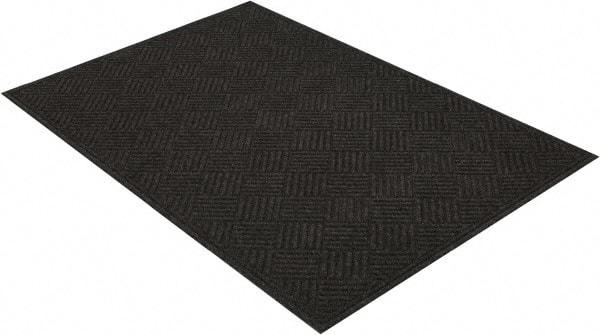 PRO-SAFE - 6 Ft. Long x 4 Ft. Wide, Poly Blended Carpet Surface, Raised Diamond Pattern Entrance Matting - 1/4 Inch Thick, Indoor, Heavy Traffic, Recycled Rubber, Black - USA Tool & Supply
