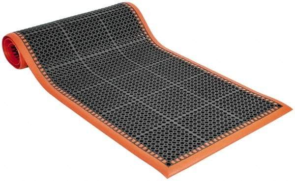 PRO-SAFE - 10' Long x 3' Wide, Dry/Wet Environment, Anti-Fatigue Matting - Black with Orange Borders, Natural Rubber with Rubber Base, Beveled on 4 Sides - USA Tool & Supply