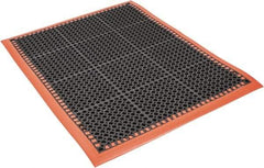 PRO-SAFE - 3' Wide, Dry/Wet Environment, Anti-Fatigue Matting - Black with Orange Borders, Natural Rubber with Rubber Base, Beveled on 4 Sides - USA Tool & Supply