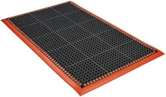 PRO-SAFE - 5' Long x 3' Wide, Dry/Wet Environment, Anti-Fatigue Matting - Black with Orange Borders, Natural Rubber with Rubber Base, Beveled on 4 Sides - USA Tool & Supply