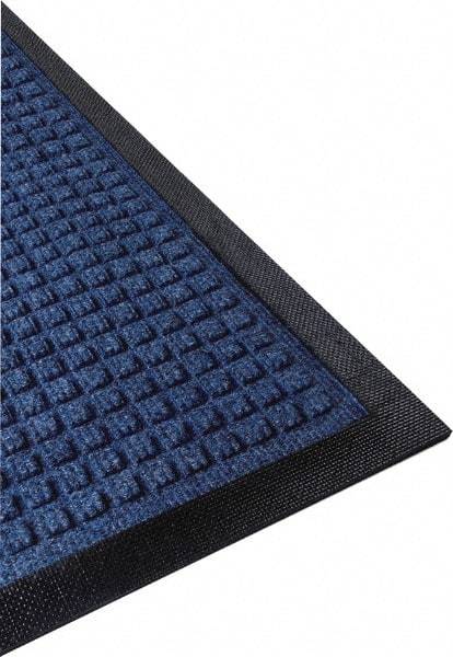 PRO-SAFE - 5 Ft. Long x 3 Ft. Wide, Poly Blended Carpet Surface, Raised Waffle Pattern Entrance Matting - 1/4 Inch Thick, Indoor, Heavy Traffic, Nitrile Rubber, Blue - USA Tool & Supply