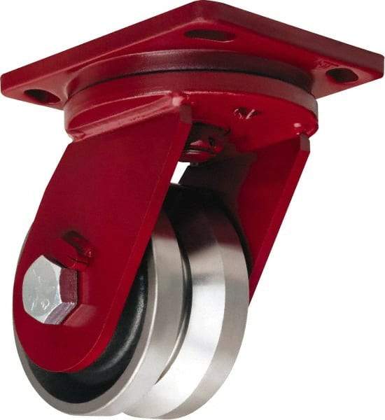 Hamilton - 6" Diam x 3" Wide, Iron Swivel Caster - 4,500 Lb Capacity, Top Plate Mount, 6-1/2" x 7-1/2" Plate, Straight Roller Bearing - USA Tool & Supply