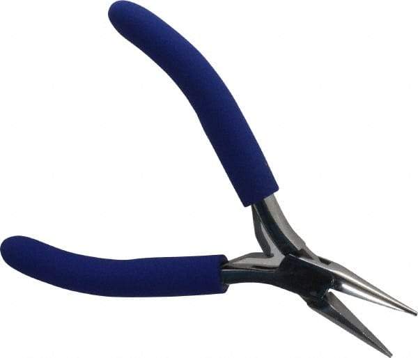 Aven - 4-1/2" OAL, 15/16" Jaw Length x 23/64" Jaw Width, Long Nose Chain Nose Pliers - Serrated Jaw, Standard Head, ESD Cushion Handles, with Spring - USA Tool & Supply