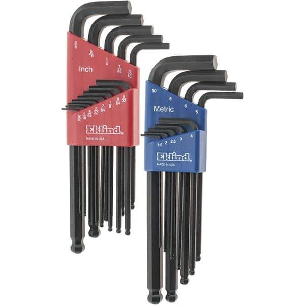Eklind - 22 Piece L-Key Ball End Hex Key Set - Hex Range 0.05 to 3/8" - USA Tool & Supply