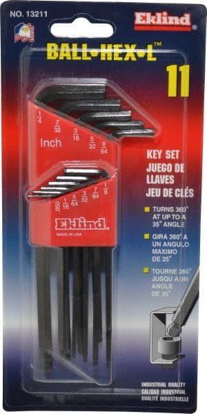 Eklind - 11 Piece L-Key Ball End Hex Key Set - USA Tool & Supply