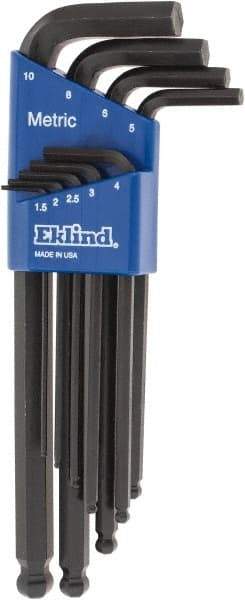 Eklind - 9 Piece L-Key Ball End Hex Key Set - Hex Range 1.5 to 10mm - USA Tool & Supply