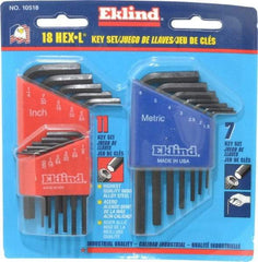 Eklind - 18 Piece L-Key Hex Key Set - Hex Range 0.05 to 1/4" - USA Tool & Supply