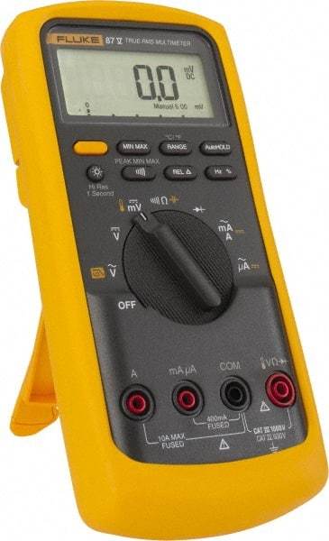 Fluke - 87-5, CAT IV, CAT III, 1,000 VAC/VDC, Digital True RMS Auto Ranging Manual Ranging Multimeter - 50 mOhm, Measures Voltage, Capacitance, Current, Frequency, Resistance, Temperature - USA Tool & Supply