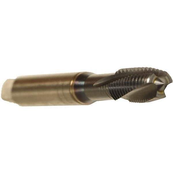 Emuge - M5x0.80 Metric 3 Flute 6HX Plug Spiral Flute Tap - Cobalt, TiCN Finish, 70mm OAL, Left Hand Flute, Right Hand Thread, Series Rekord C - Exact Industrial Supply