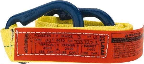 Lift-All - 3' Long x 2" Wide, 3,200 Lb Vertical Capacity, 1 Ply, Polyester Web Sling - 2,500 Lb Choker Capacity, Yellow - USA Tool & Supply