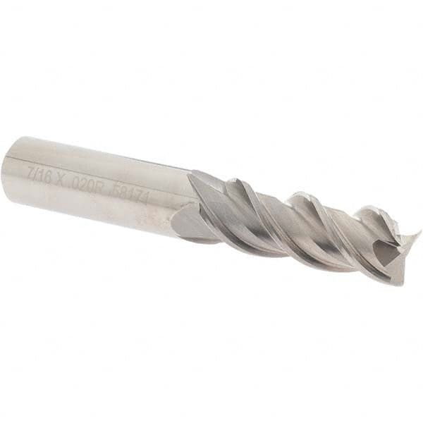 OSG - 7/16" Diam 3 Flute Solid Carbide 0.02" Corner Radius End Mill - USA Tool & Supply
