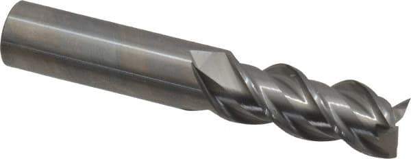 OSG - 1/2", 1-1/4" LOC, 1/2" Shank Diam, 3" OAL, 3 Flute, Solid Carbide Square End Mill - Single End, Uncoated, Spiral Flute, 45° Helix, Centercutting, Right Hand Cut, Right Hand Flute, Series 2042 - USA Tool & Supply