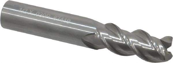 OSG - 1/2", 3 Flute, Single End, Solid Carbide, 0.03" Corner Radius End Mill - 3" OAL, 45° Helix, Right Hand Flute, 1-1/4" LOC, Right Hand Cut - USA Tool & Supply