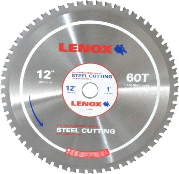 Lenox - 12" Diam, 1" Arbor Hole Diam, 60 Tooth Wet & Dry Cut Saw Blade - Titanium Carbide-Tipped, General Purpose Action, Standard Round Arbor - USA Tool & Supply