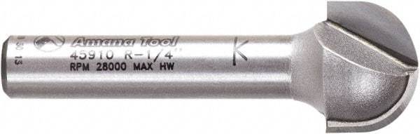 Amana Tool - 1/2" Cut Diam, 3/8" Length of Cut, 2 Flute Core Box Edge Profile Router Bit - Carbide-Tipped, 1/4" Shank Diam, 1-1/2" OAL, Uncoated - USA Tool & Supply