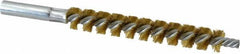 Schaefer Brush - 4" Brush Length, 9/16" Diam, Double Stem, Single Spiral Tube Brush - 6-1/4" Long, Brass, 12-24 Female Connection - USA Tool & Supply