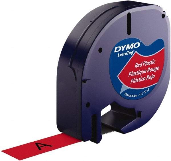 Dymo - 1/2" Wide x 156" Long, Black on Red Plastic Label Printer Cartridge - For DYMO Letratag Printers - USA Tool & Supply