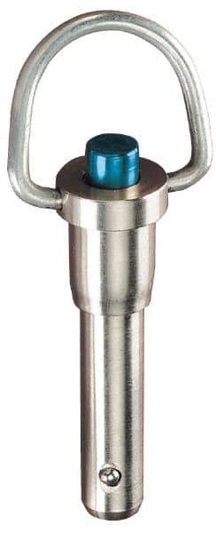 Jergens - 1/2" Diam, 4" Usable Length, Ring Handle, Push Button Quick Release Pin - 6-3/8" Overall Length, Grade 17-4 Stainless Steel, Passivated Finish - USA Tool & Supply