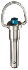Jergens - 1/2" Diam, 4" Usable Length, Ring Handle, Push Button Quick Release Pin - 6-3/8" Overall Length, Grade 17-4 Stainless Steel, Passivated Finish - USA Tool & Supply