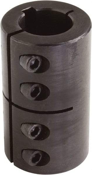 Climax Metal Products - 25mm Inside x 45mm Outside Diam, One Piece Split Clamping Collar with Keyway - 75mm Long x 8mm Keyway Width x 4mm Keyway Depth - USA Tool & Supply