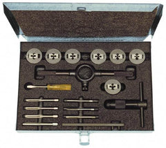 Cle-Line - #0-80 to #10-24 Tap, #0-80 to #10-24 Die, UNC, UNF, Tap and Die Set - Plug Taps, Adjustable, 19 Piece Set - Exact Industrial Supply