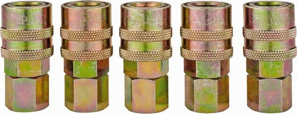 Value Collection - 5 Piece 1/4" Body 1/4 NPT 215 psi Steel Industrial Pneumatic Coupling Plug Set - USA Tool & Supply
