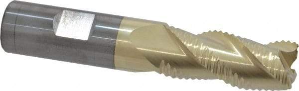 ProMax - 3/4" Diam, Coarse Pitch, 1-5/8" LOC, 3 Flute Solid Carbide 0.055-0.065" Corner Radius Roughing End Mill - ZrN Finish, 4" OAL, 3/4" Shank Diam, Single End, Centercutting, 40° Helix - USA Tool & Supply