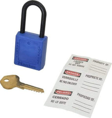 Master Lock - Keyed Different Nonconductive Lockout Padlock - 1-1/2" Shackle Clearance, 1/4" Shackle Diam, 1-3/4" Body Height x 1-1/2" Body Width, Blue, 6 Pins - USA Tool & Supply