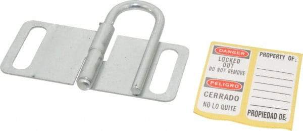 Master Lock - Single Jaw, 1" Jaw Diam, 4 PadLocks, Steel Lockout Hasp - Fold-Over with Slot, 3-1/4" Long, Silver - USA Tool & Supply