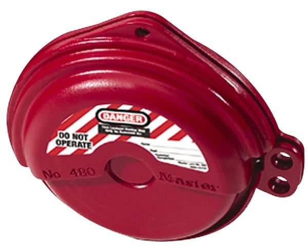 Master Lock - 1 to 3 Inch Valve Handle Size, Xenoy Rotating Gate Valve Wheel Lockout - 5/16 Inch Max Shackle Diameter, Red - USA Tool & Supply