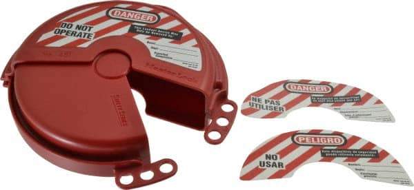 Master Lock - 2 to 5 Inch Valve Handle Size, Xenoy Rotating Gate Valve Wheel Lockout - 5/16 Inch Max Shackle Diameter, Red - USA Tool & Supply