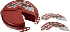 Master Lock - 2 to 5 Inch Valve Handle Size, Xenoy Rotating Gate Valve Wheel Lockout - 5/16 Inch Max Shackle Diameter, Red - USA Tool & Supply